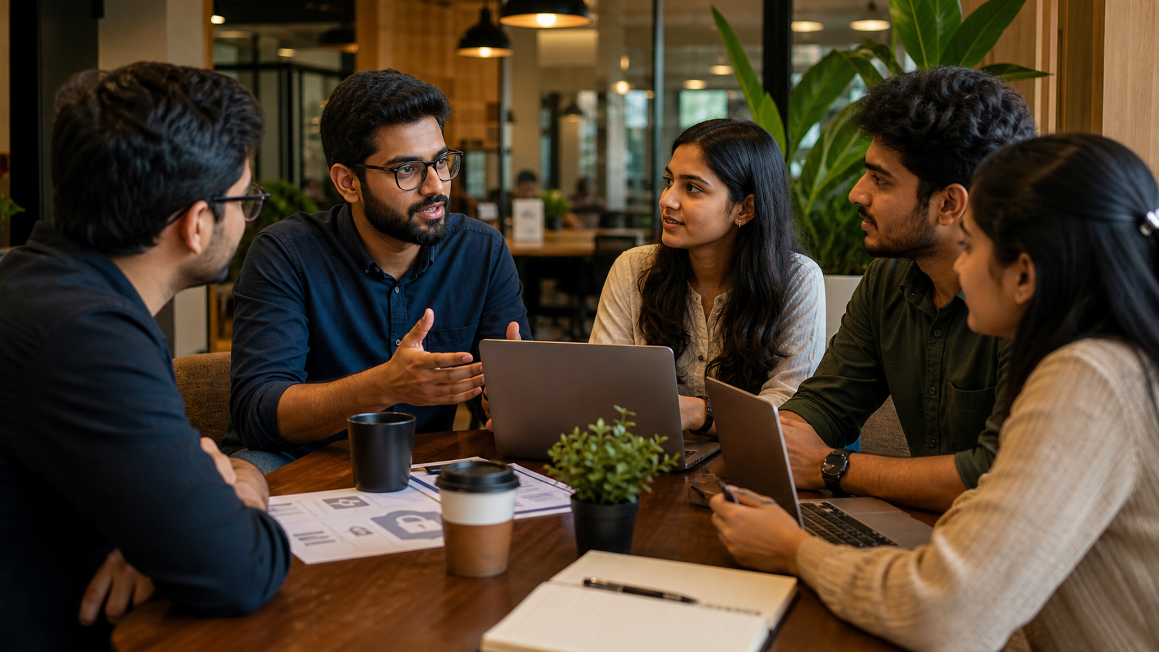 CyberCoffee readiness conversation with Indian professionals reviewing a security checklist