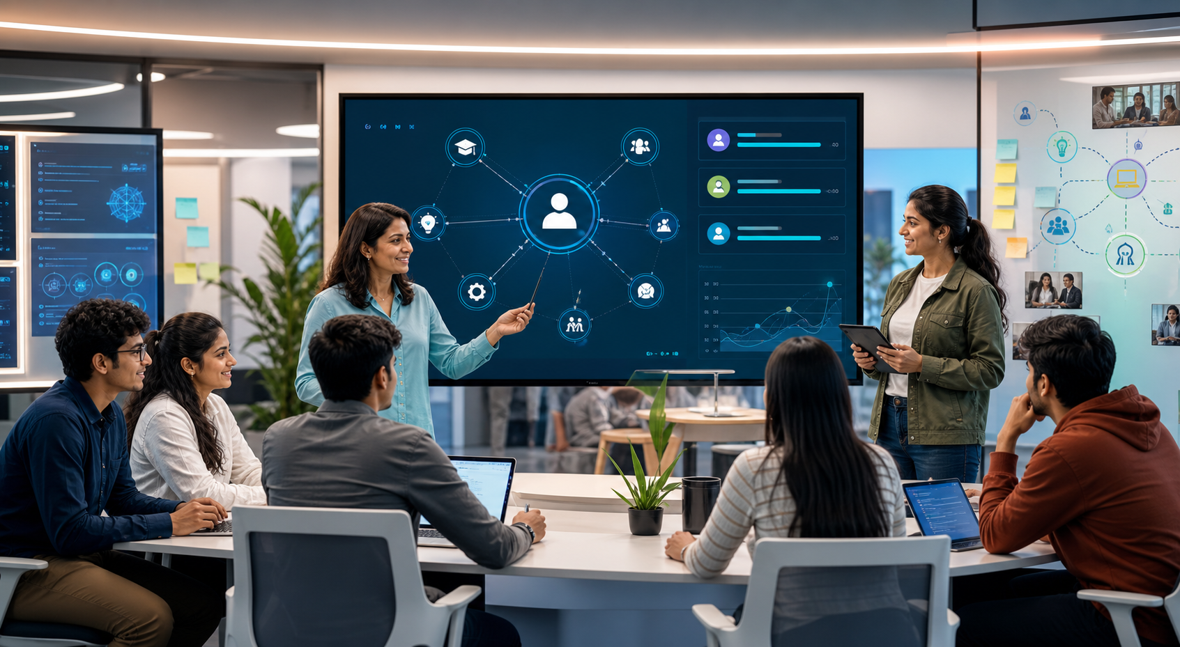 Indian cyber security learners reviewing an AI-driven learning and career knowledge graph